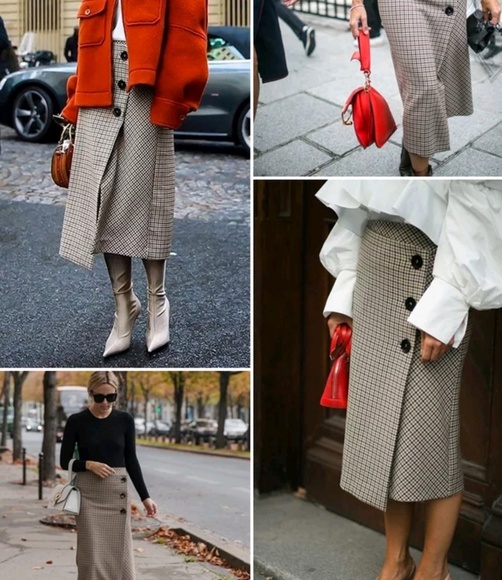 Dresses & Skirts - Houndstooth plaid asymmetrical split skirt